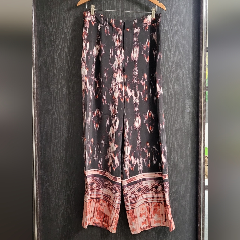 Vintage Silk Cynthia Rowley Black Patterned Wide Leg Pants